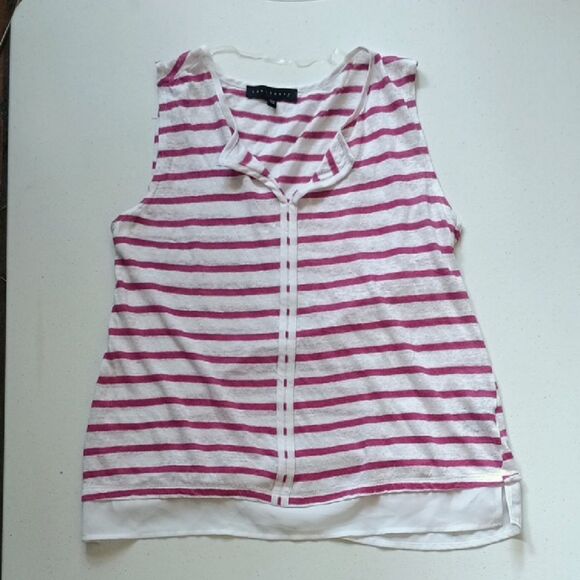 Striped Sleeveless Linen Top - Pink and White - Picture 1 of 4